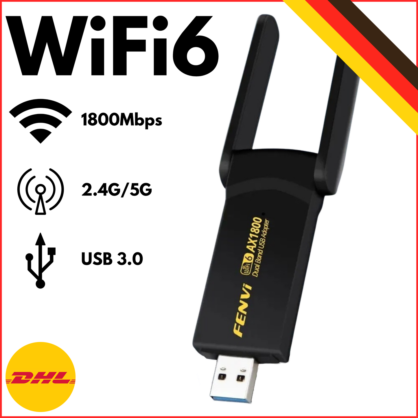 WLAN ADAPTER USB 3.0 STICK 1800MBPS WIFI DUAL BAND 5GHZ ANTENNE PC BLUETOOTH DE