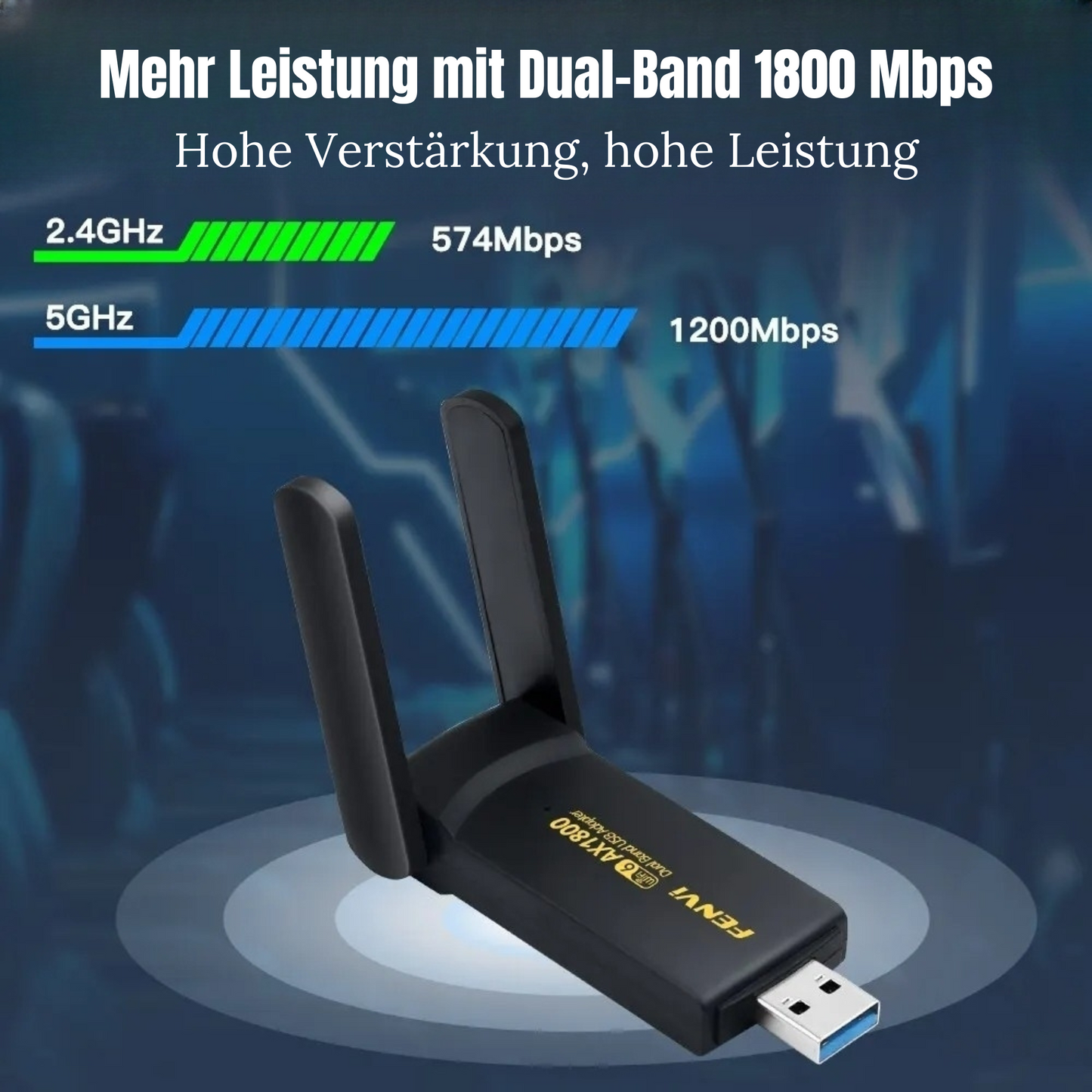 WLAN ADAPTER USB 3.0 STICK 1800MBPS WIFI DUAL BAND 5GHZ ANTENNE PC BLUETOOTH DE