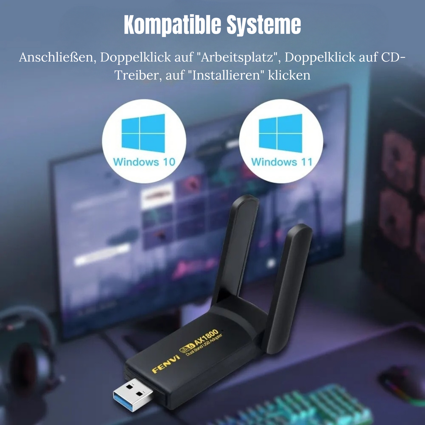 WLAN ADAPTER USB 3.0 STICK 1800MBPS WIFI DUAL BAND 5GHZ ANTENNE PC BLUETOOTH DE